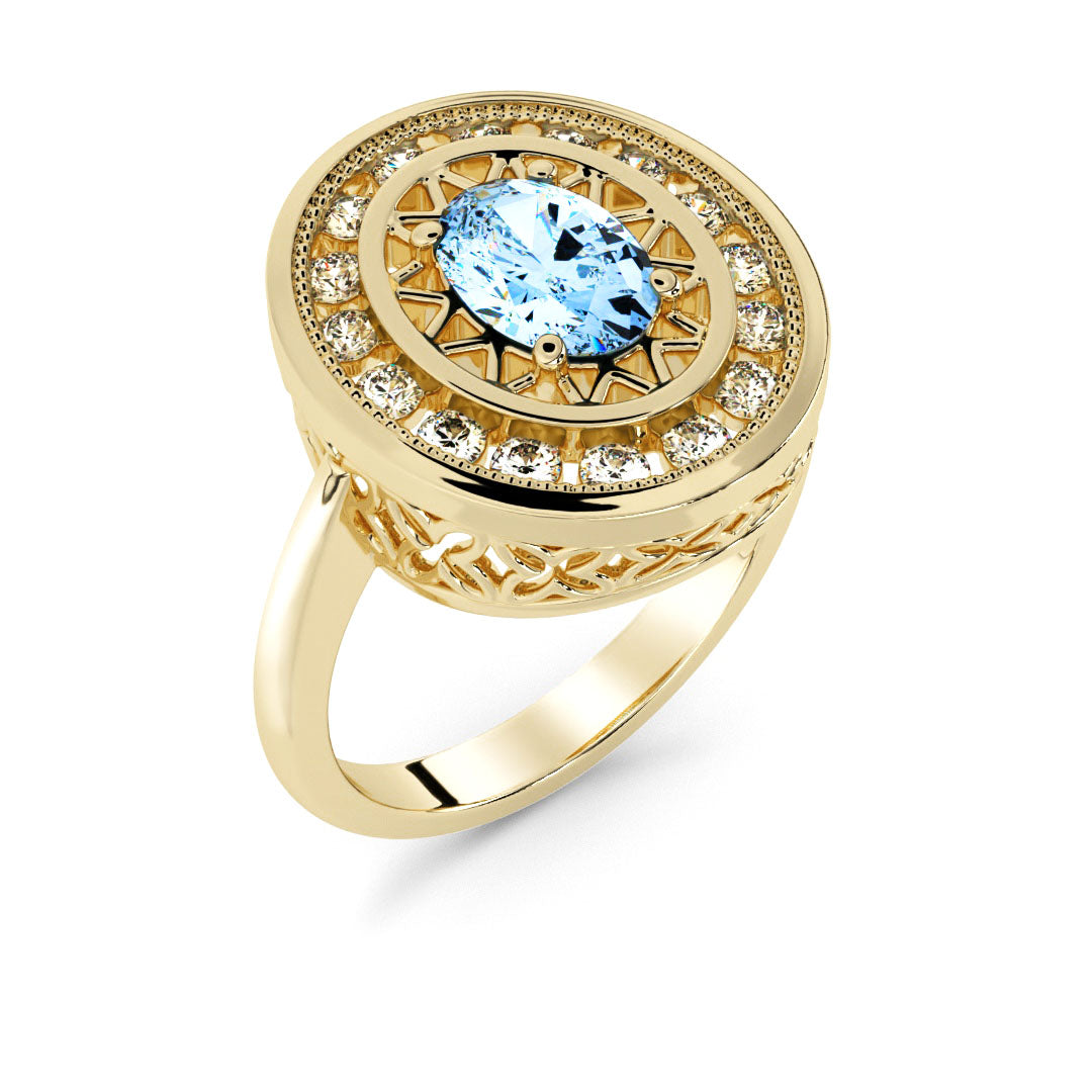 Silván Carmosier diamond ring with 0,32ct sapphire, 14K yellow gold, Silván wedding rings