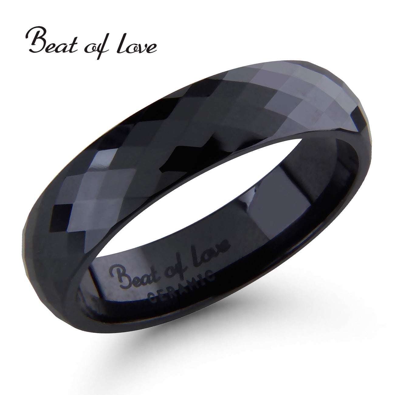 Beat of Love keraaminen sormus 5mm, viisteleikattu pinta, musta - Beat of Love - Laatukoru